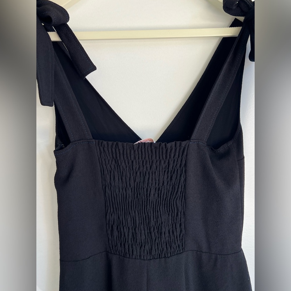 See by Chloé Black Jumpsuit Tie Shoulder Straps Smocked Back Wide Leg Size S - Picture 9 of 12
